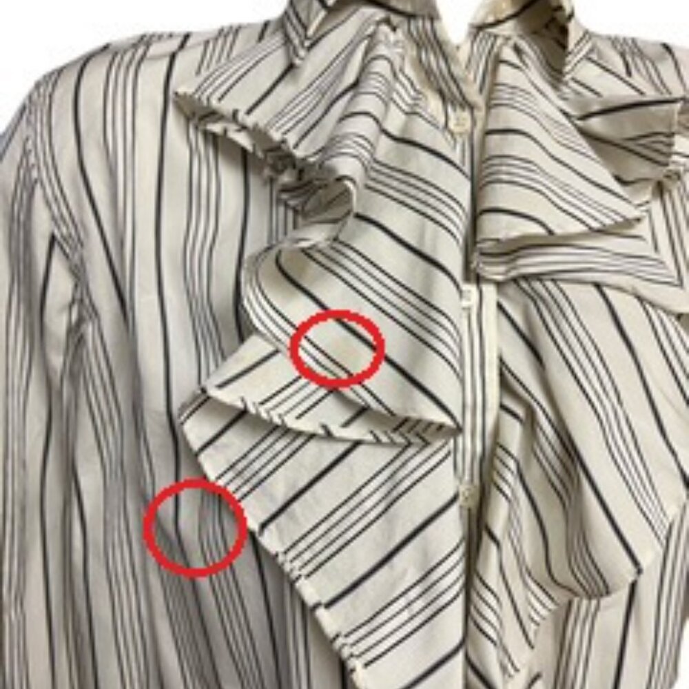 Ralph Lauren Button Down Blouse with Ruffles on Front, White & Green Stripes, XL - Picture 2 of 3